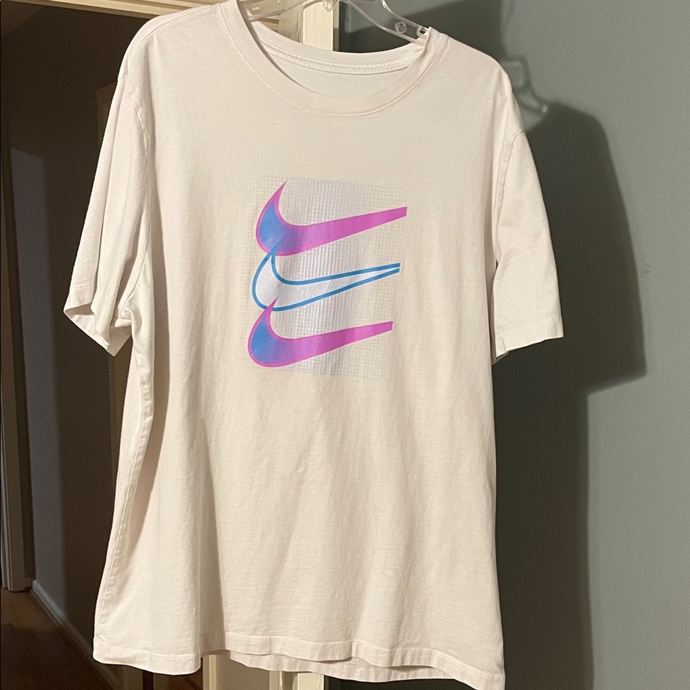 Nike White Tee with Pink and Blue Logo